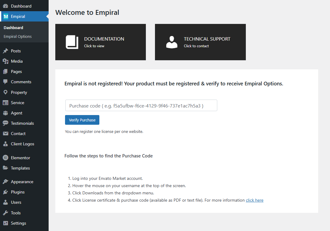 Enter Theme Purchase Code