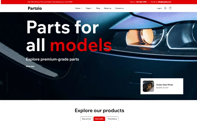 Auto Parts Website Wix Template