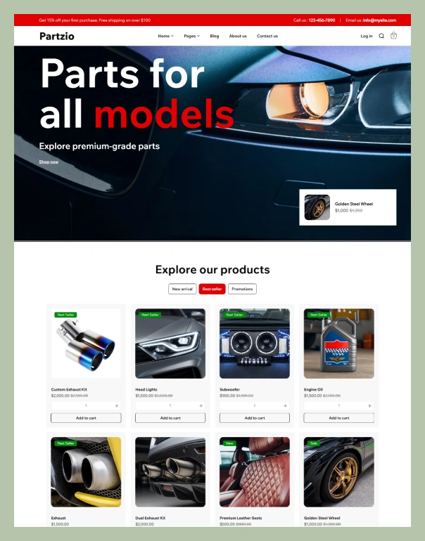 Auto Parts Website Wix Template