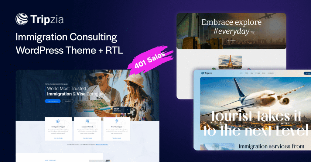 Tripzia – Immigration Consulting WordPress Theme + RTL