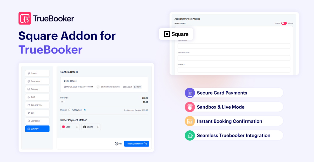Square Payment Gateway Addon for TrueBooker