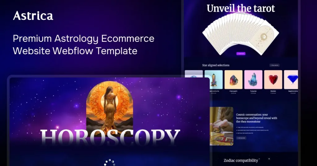 astrica 1 1024x536 1 Astrology Ecommerce Website Webflow Template