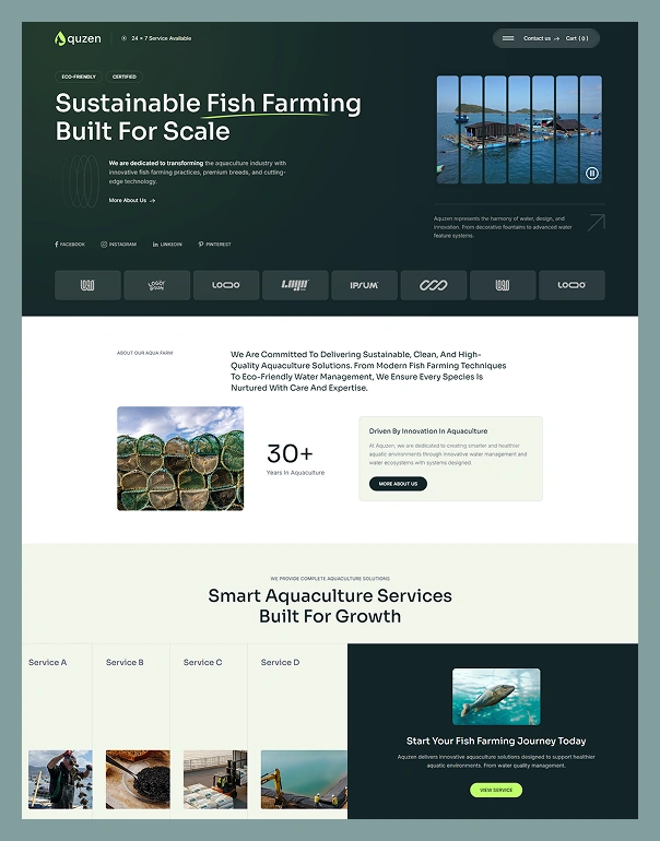 Aquzen – Fishery Service & Aquaculture Ecommerce Webflow Template