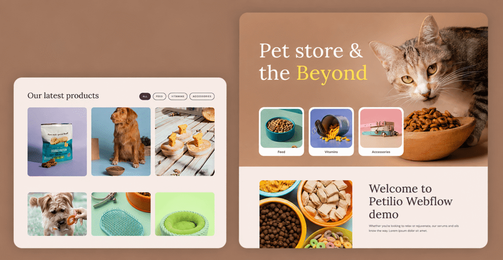 Petilio- Pets Care and Pet Shop Website Webflow Template