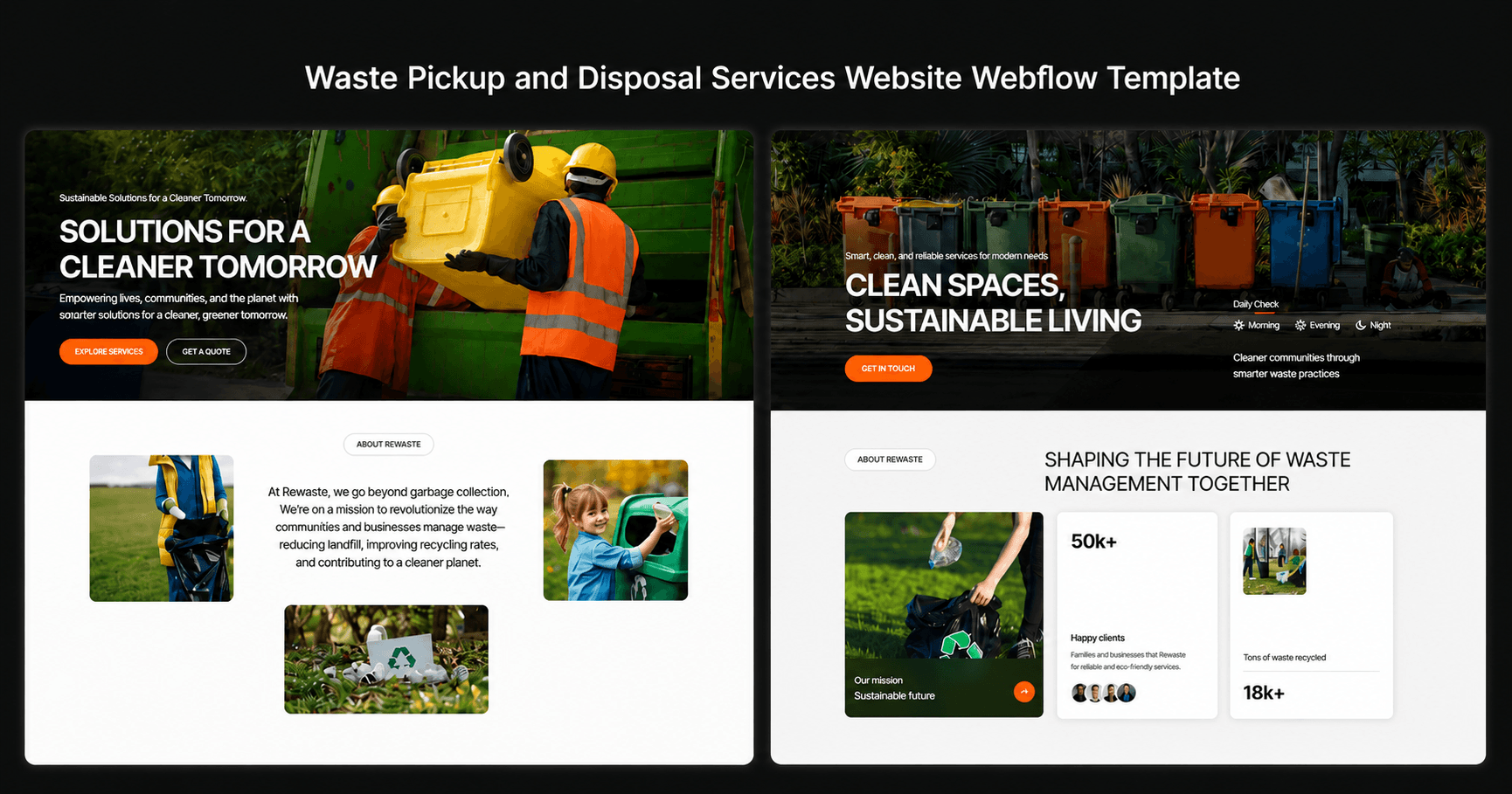 Rewaste All in One Waste Pickup and Disposal Services Website Webflow Template.
